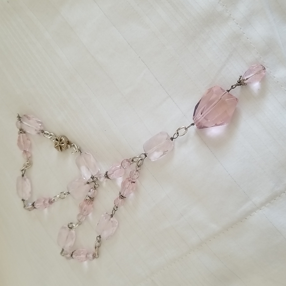 Vintage Pink Silver Large Glass Bead Necklace